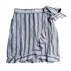 Ann Taylor LOFT Skirt Womens 0P Linen Wrap Ruffle White Nautical‎ Cottage Core